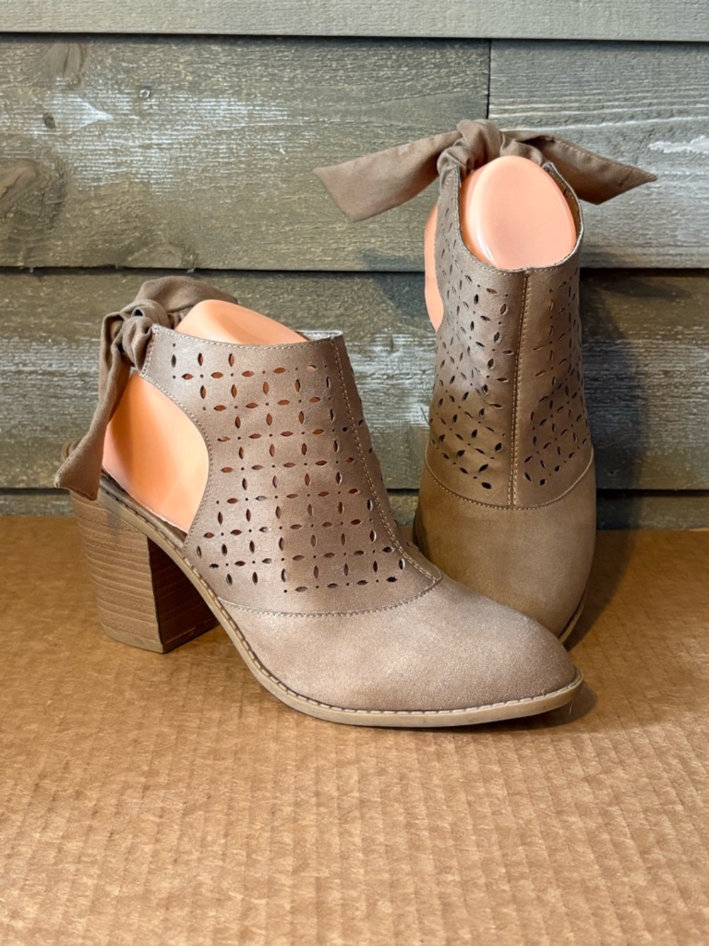 Maurices Boots Womens 9.5 Candace Slingback Heels Bootie Brown Faux Leather